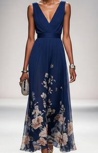 ELORIA – Elegant Floral Chiffon Maxi Dress for Women, Soft Flowing Fit