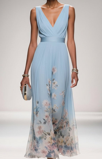 ELORIA – Elegant Floral Chiffon Maxi Dress for Women, Soft Flowing Fit