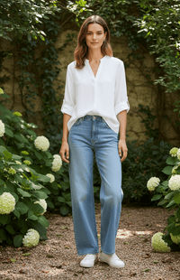 RAVINA – Soft Glitter Roll-Sleeve Blouse