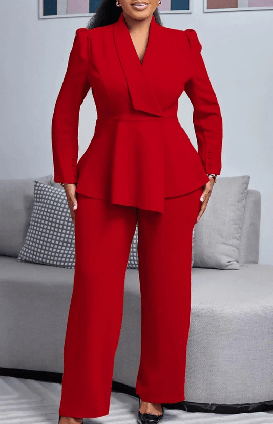 VESTALIA – Tailored Long Blazer and Wide-Leg Trousers Women's Suit Set