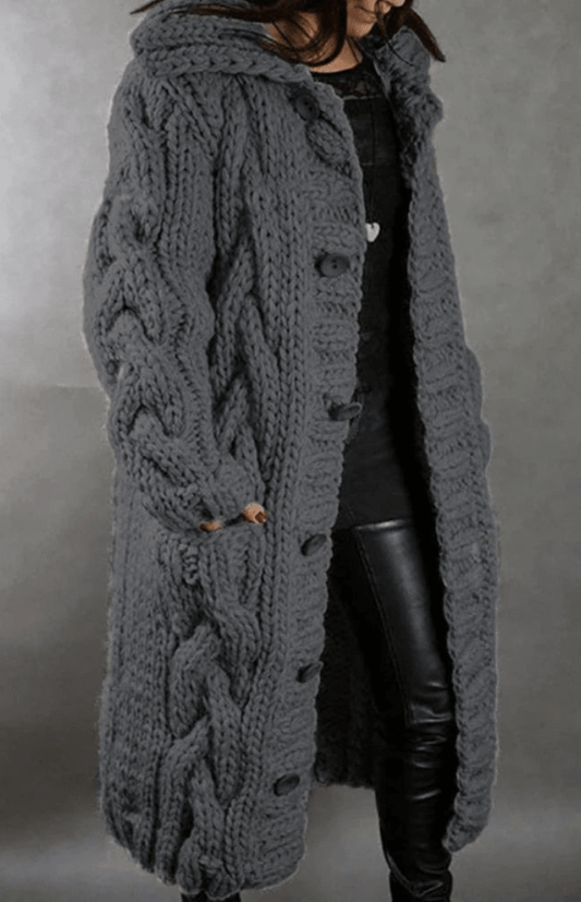 WARMÉA – Chic Oversized Cable Knit Cardigan with Front Buttons for Women