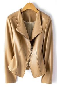 NOIRÉVA – Women’s Leather Jacket with Asymmetrical Zip and V-Collar Design