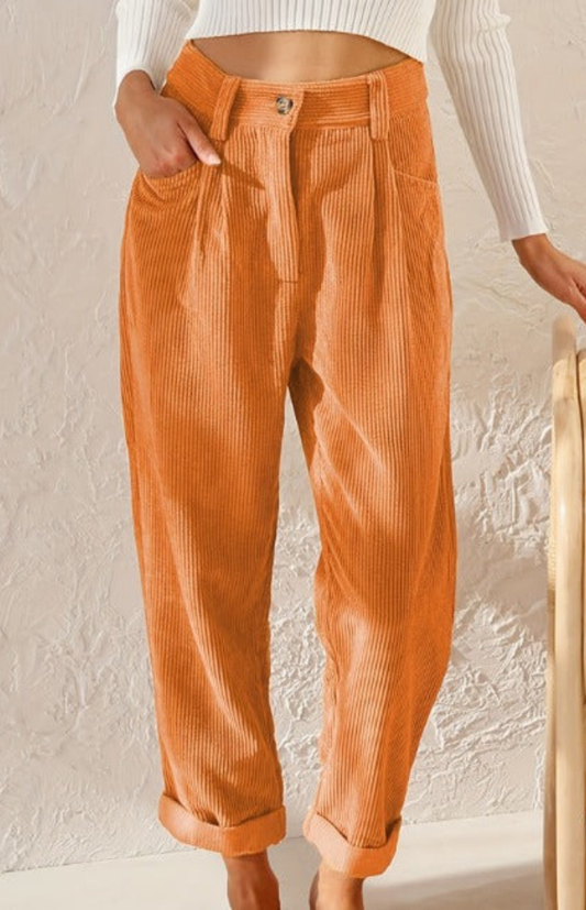 CYRIEL – Women’s Corduroy Trousers with High-Waist Elastic & Wide Legs
