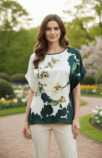 ISLENA – Lightweight Floral Satin Batwing Top