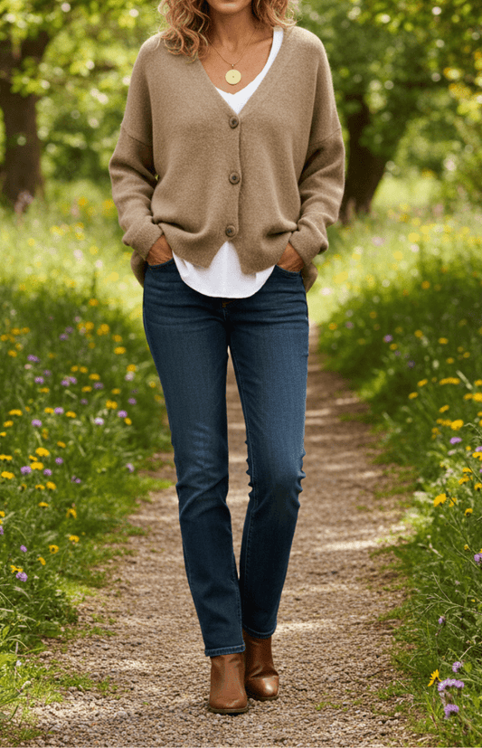 VOGUEKNIT – Cozy V-Neck Knit Cardigan for Women Stylish Layering Essential