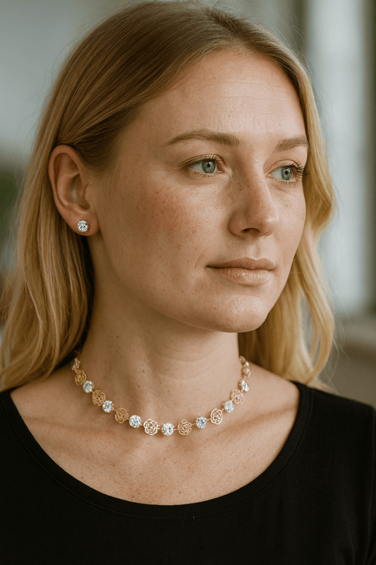ADRIA – Green Stone Mariners Link Choker & Earring Set