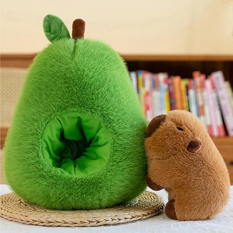 2-in-1 Plush Toy - Baby Avocado Capybara & Apple Pig Stuffed Animals for Kids 1