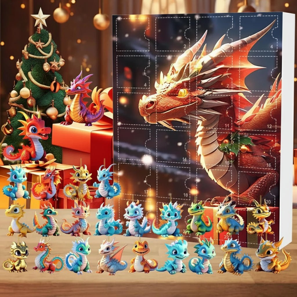 2D Dragon Advent Calendar Set - 24 Acrylic Ornaments for Christmas Countdown Decor 0