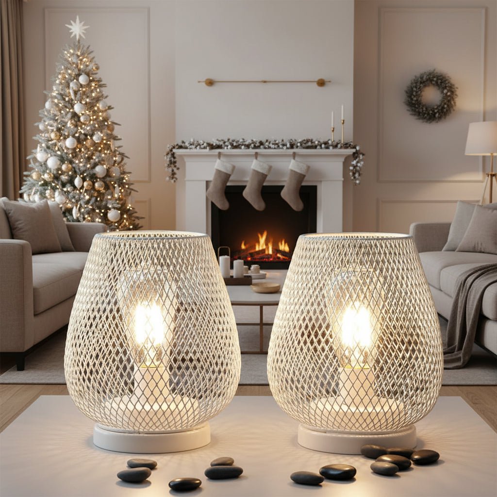 2Pcs White Metal Table Lamp Battery Operated Lamp Outdoor Lantern with LED Edison Bulb for Weddings Party Patio Event Home Decor 0