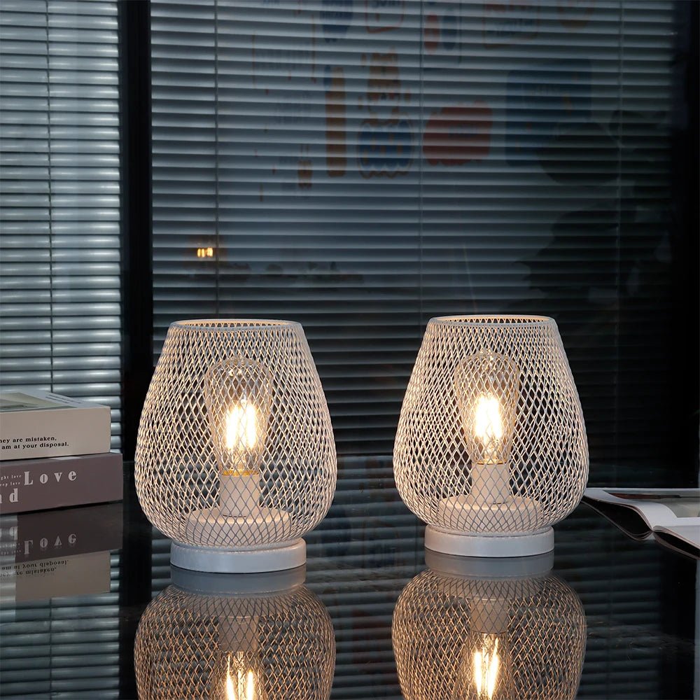 2Pcs White Metal Table Lamp Battery Operated Lamp Outdoor Lantern with LED Edison Bulb for Weddings Party Patio Event Home Decor 5