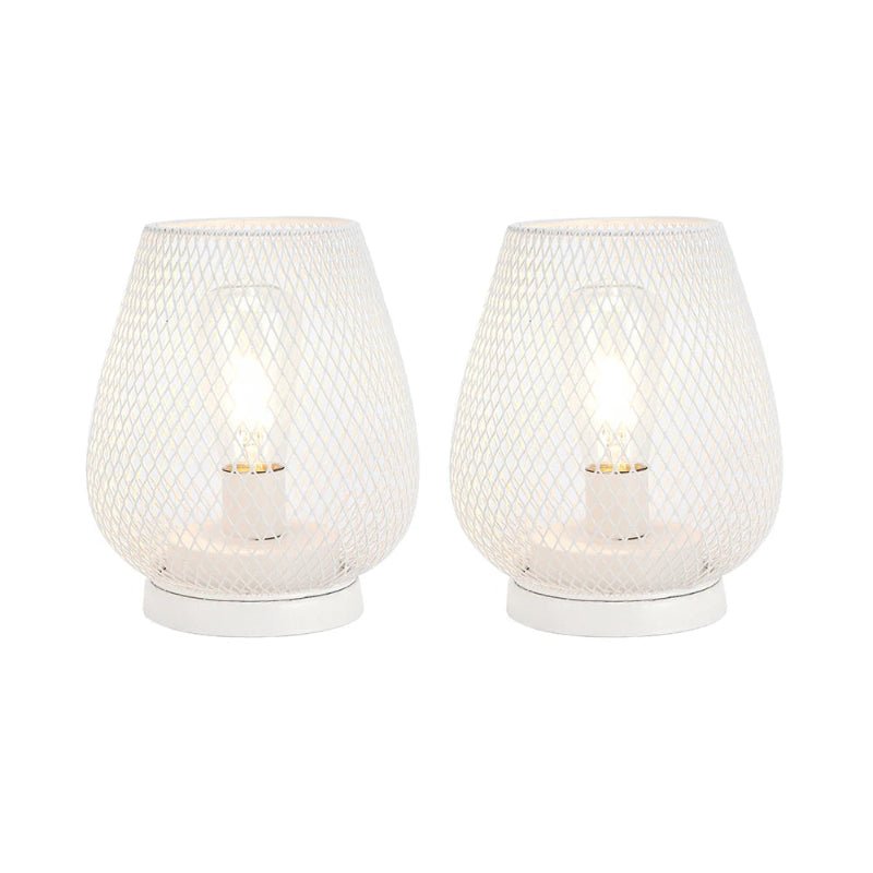 2Pcs White Metal Table Lamp Battery Operated Lamp Outdoor Lantern with LED Edison Bulb for Weddings Party Patio Event Home Decor 6