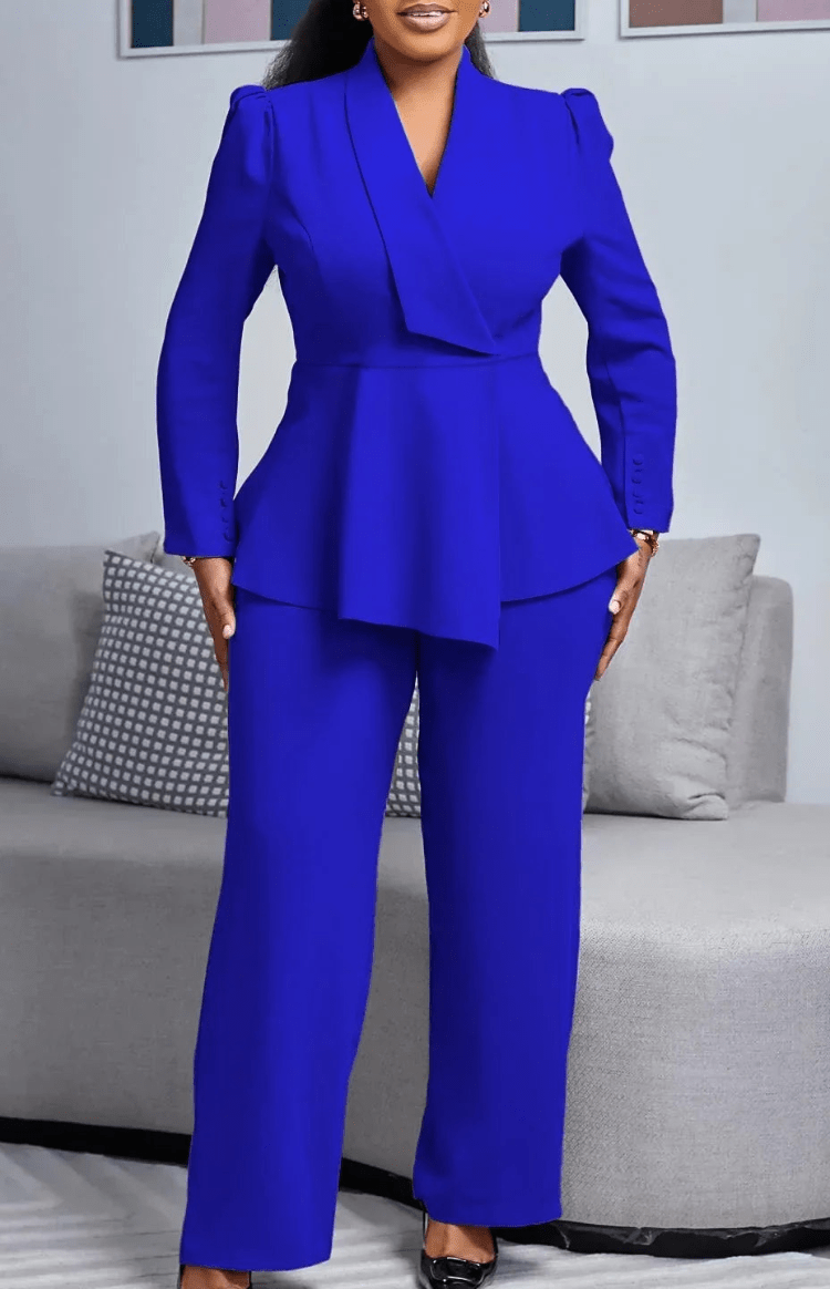 VESTALIA – Tailored Long Blazer and Wide-Leg Trousers Women's Suit Set