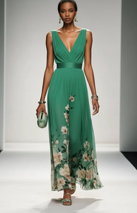 ELORIA – Elegant Floral Chiffon Maxi Dress for Women, Soft Flowing Fit