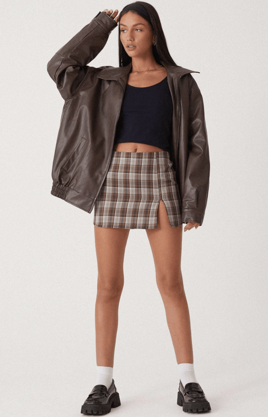 URBANELLE – Stylish Oversized Leather Jacket for Women, Edgy Bomber Design with Zipper Closure
