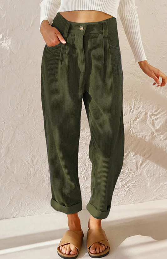 CYRIEL – Women’s Corduroy Trousers with High-Waist Elastic & Wide Legs
