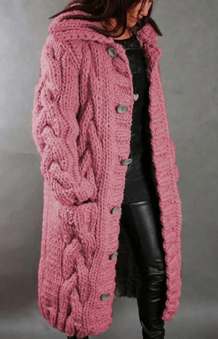 WARMÉA – Chic Oversized Cable Knit Cardigan with Front Buttons for Women