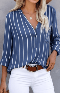 LINEASTYLE – Chic Striped Blouse Lightweight Breathable Casual Wear