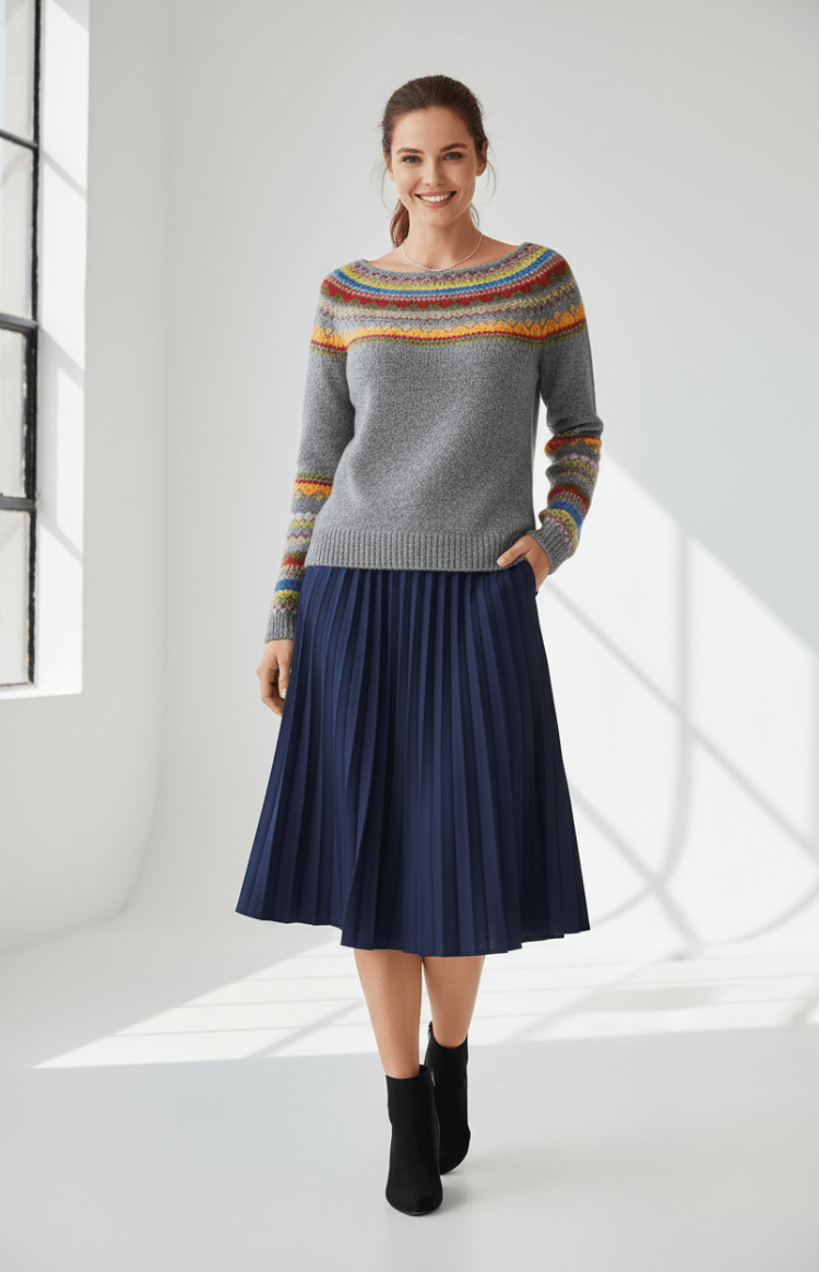 FROSTELLA – Women’s Merino Wool Knit Sweater, Fair Isle Pattern for Cozy Elegance