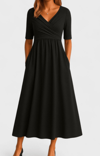 AVANÉ – Chic V-Neck Midi Dress for Elegant Occasions