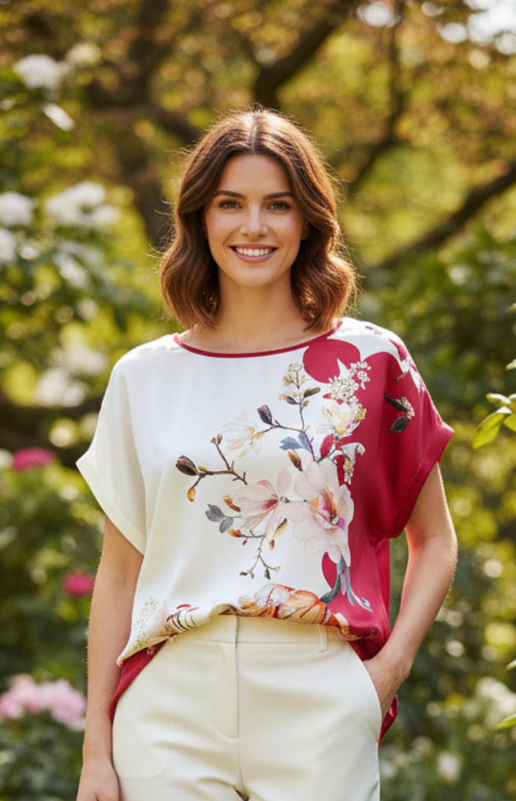 ISLENA – Lightweight Floral Satin Batwing Top