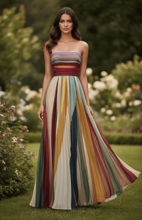 SUMMÉA – Vibrant pleated strapless summer dress for women