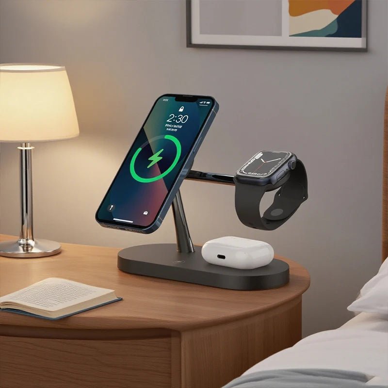3-in-1 Wireless Charger Stand for iPhone, Apple Watch & AirPods - Fast Charging Magsafe Compatible 1