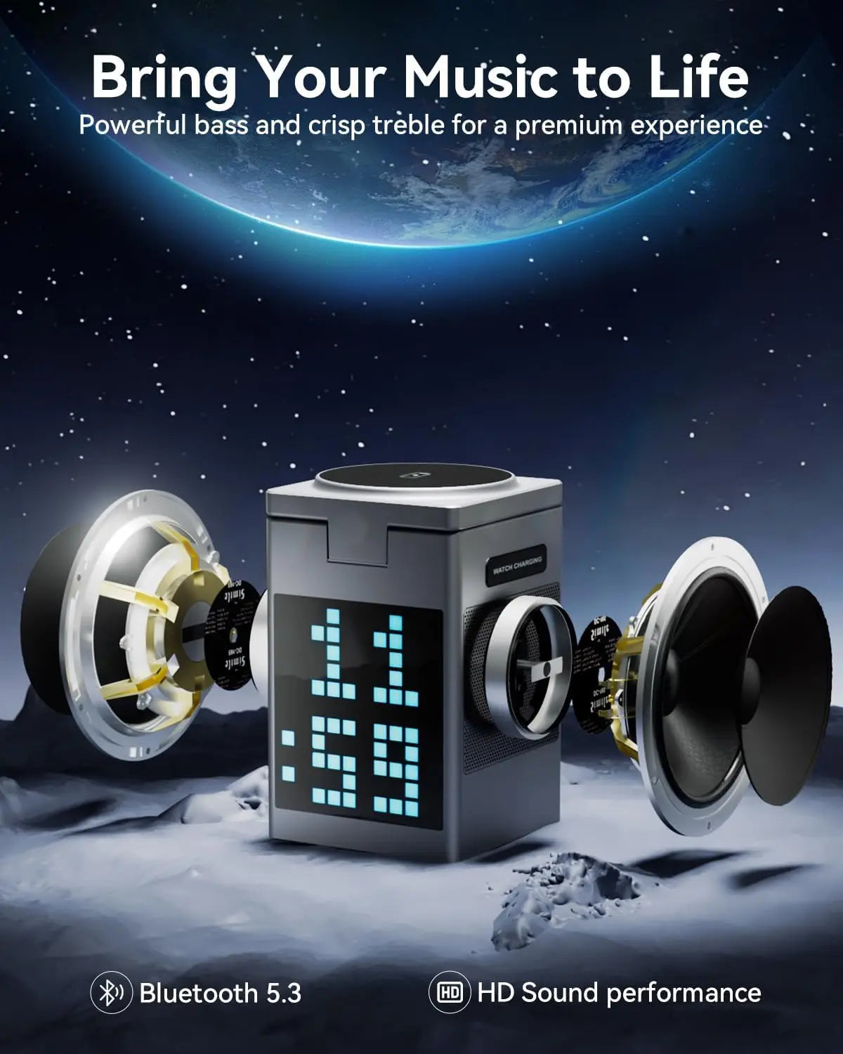 3-in-1 Wireless Charger with Bluetooth Speaker, Digital Clock & Customizable Display 2