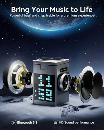 3-in-1 Wireless Charger with Bluetooth Speaker, Digital Clock & Customizable Display 2