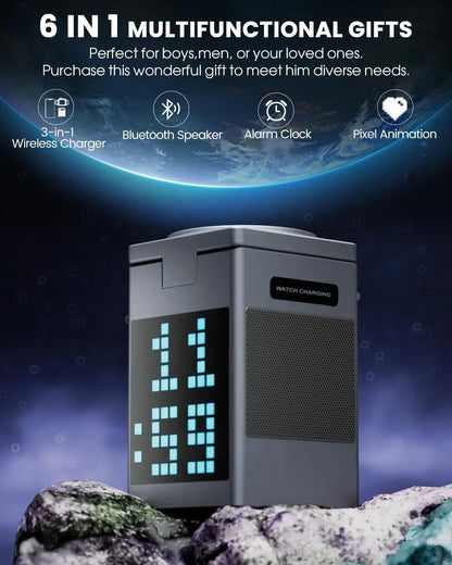 3-in-1 Wireless Charger with Bluetooth Speaker, Digital Clock & Customizable Display 4