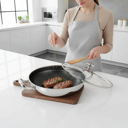 32cm Non-Stick Stainless Steel Frying Pan with Honeycomb Base for Induction & Gas Stoves 0
