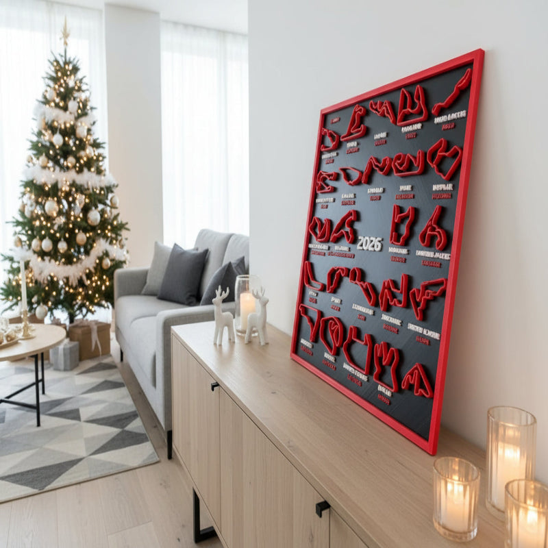3D Printed Racing Calendar 2026 - F1 Track Wall Art with Stand 3