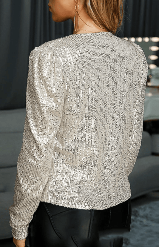 DAZZLÉA - Chic Open Front Sequin Blazer for Women | Sparkling Party Jacket