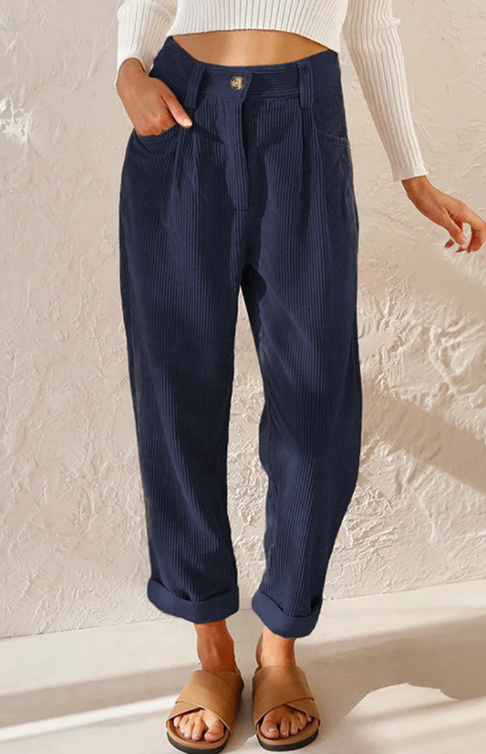 CYRIEL – Women’s Corduroy Trousers with High-Waist Elastic & Wide Legs