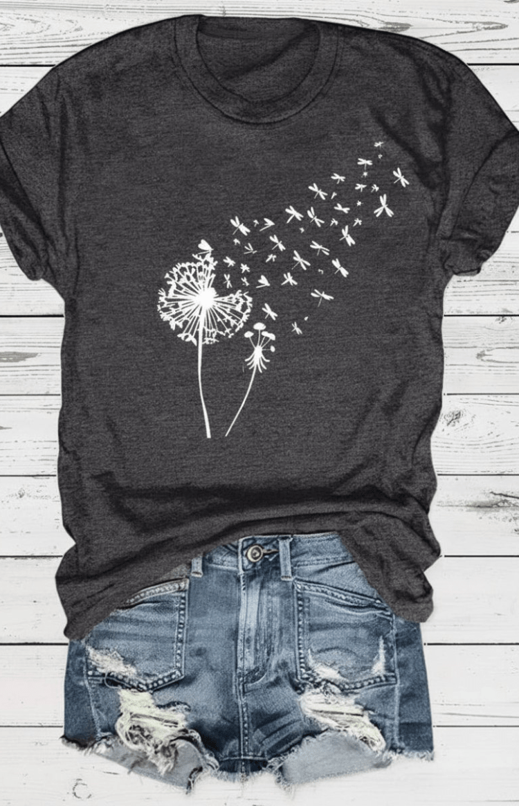 ZORELLA – Dandelion Print Crew Neck T-Shirt in Soft Cotton