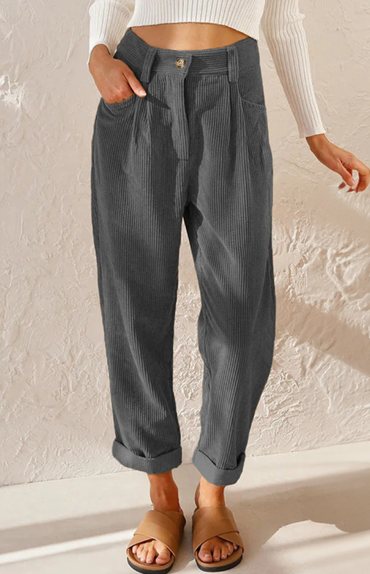 CYRIEL – Women’s Corduroy Trousers with High-Waist Elastic & Wide Legs