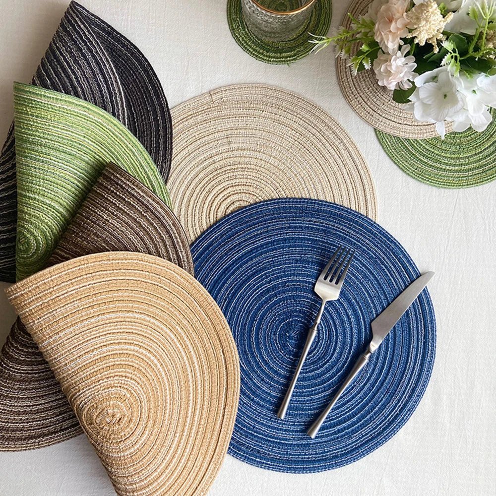 4pcs Round Table Mat Woven Ramie Placemats Anti Slip Dining Table Mats Non-Slip Tableware Bowl Pads Kitchen Drink Cup Coasters 1
