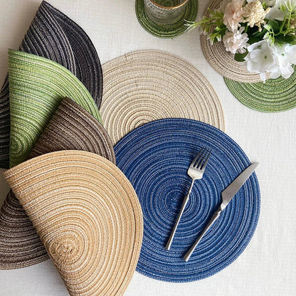 4pcs Round Table Mat Woven Ramie Placemats Anti Slip Dining Table Mats Non-Slip Tableware Bowl Pads Kitchen Drink Cup Coasters 1