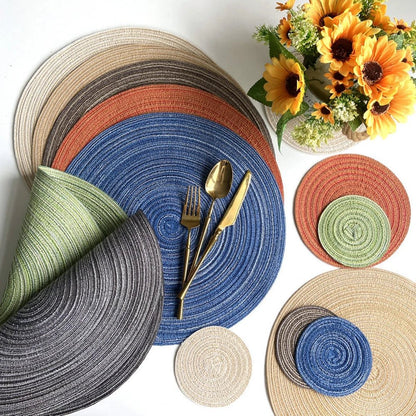 4pcs Round Table Mat Woven Ramie Placemats Anti Slip Dining Table Mats Non-Slip Tableware Bowl Pads Kitchen Drink Cup Coasters 2