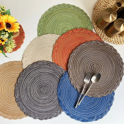 4pcs Round Table Mat Woven Ramie Placemats Anti Slip Dining Table Mats Non-Slip Tableware Bowl Pads Kitchen Drink Cup Coasters 4