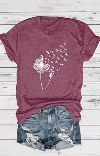 ZORELLA – Dandelion Print Crew Neck T-Shirt in Soft Cotton