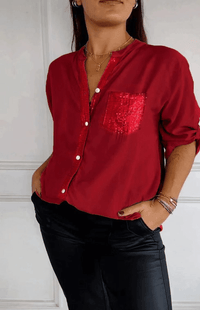 RAVINA – Soft Glitter Roll-Sleeve Blouse