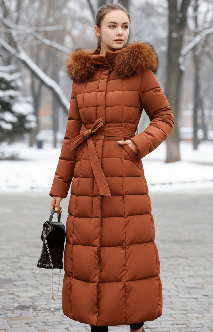 COZYRA – Sleek Long Winter Puffer Jacket with Hood for Women | Warm & Stylish