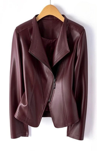 NOIRÉVA – Women’s Leather Jacket with Asymmetrical Zip and V-Collar Design