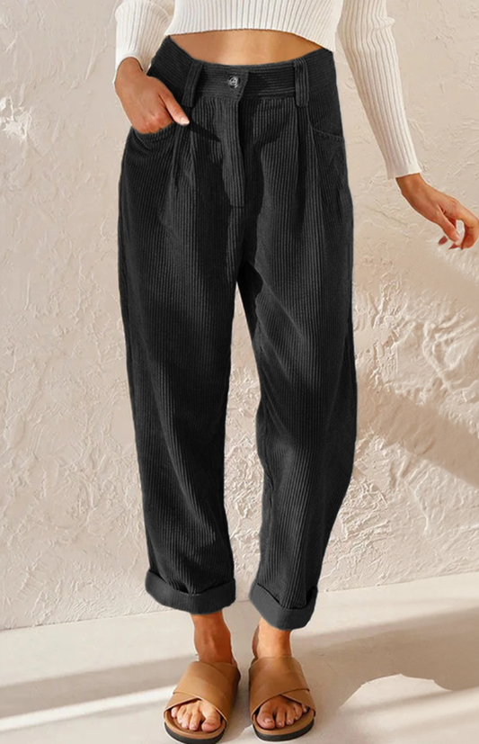 CYRIEL – Women’s Corduroy Trousers with High-Waist Elastic & Wide Legs