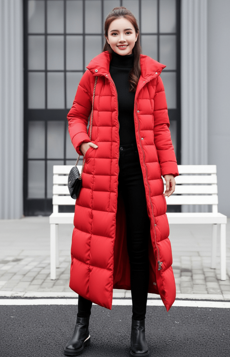 COZYRA – Sleek Long Winter Puffer Jacket with Hood for Women | Warm & Stylish