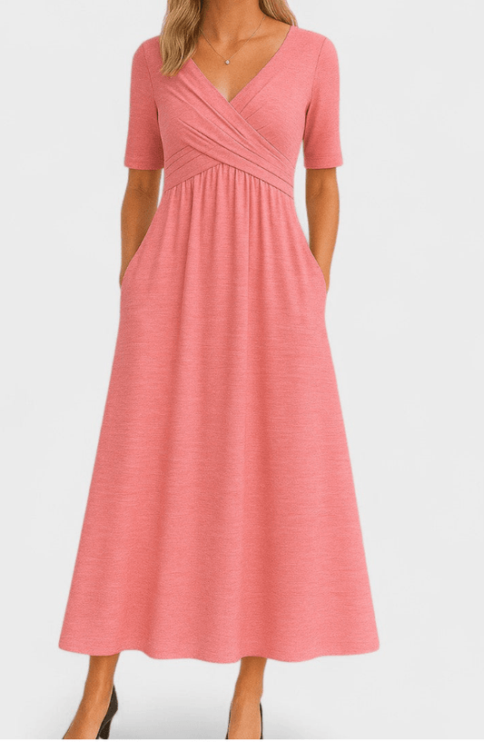 AVANÉ – Chic V-Neck Midi Dress for Elegant Occasions