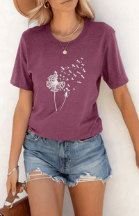 ZORELLA – Dandelion Print Crew Neck T-Shirt in Soft Cotton