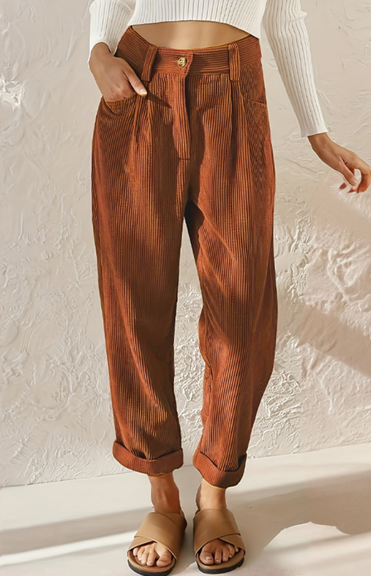 CYRIEL – Women’s Corduroy Trousers with High-Waist Elastic & Wide Legs