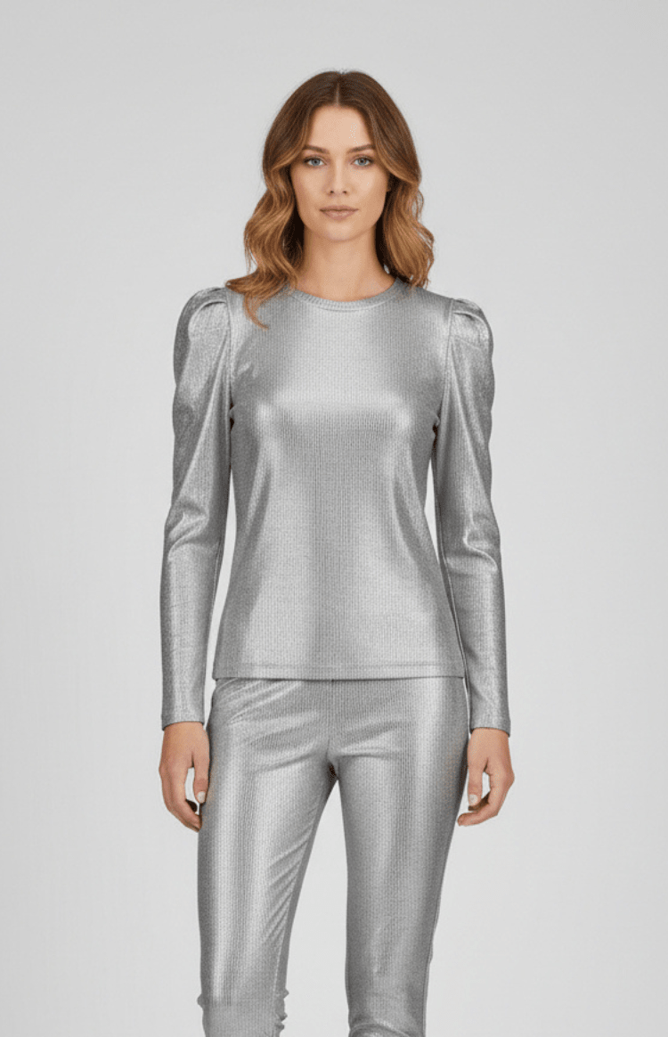 SHIMMERIA – Elegant Sparkling Evening Top with Dramatic Sleeves