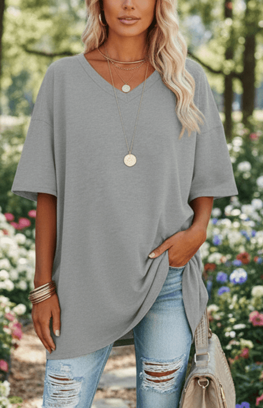 ALVESSA – Elegant Casual V-Neck T-Shirt, Soft & Breathable Fabric